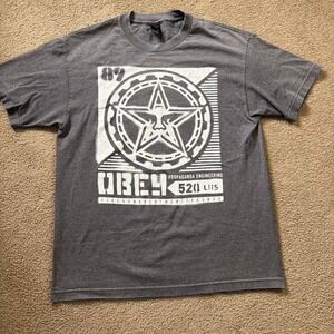 Obey Propaganda Engineering T-Shirt Mens Large Gray Faded Skater Grunge